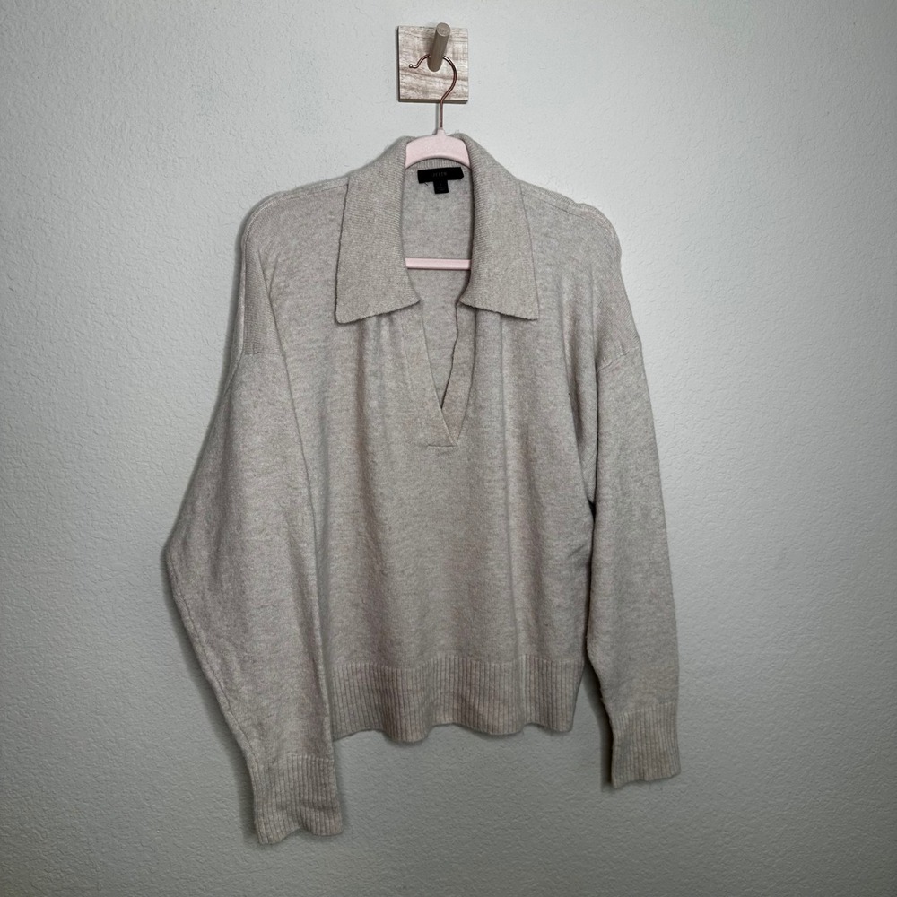 J.Crew Collared V-Neck Sweater Supersoft Yarn Merino Alpaca Blend Oatmeal Large
